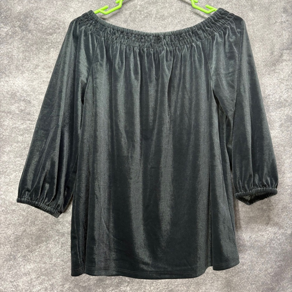 J.Jill Wearever Collection Velvet Off Shoulder 3/4 Sleeve Top Women's XS Black
